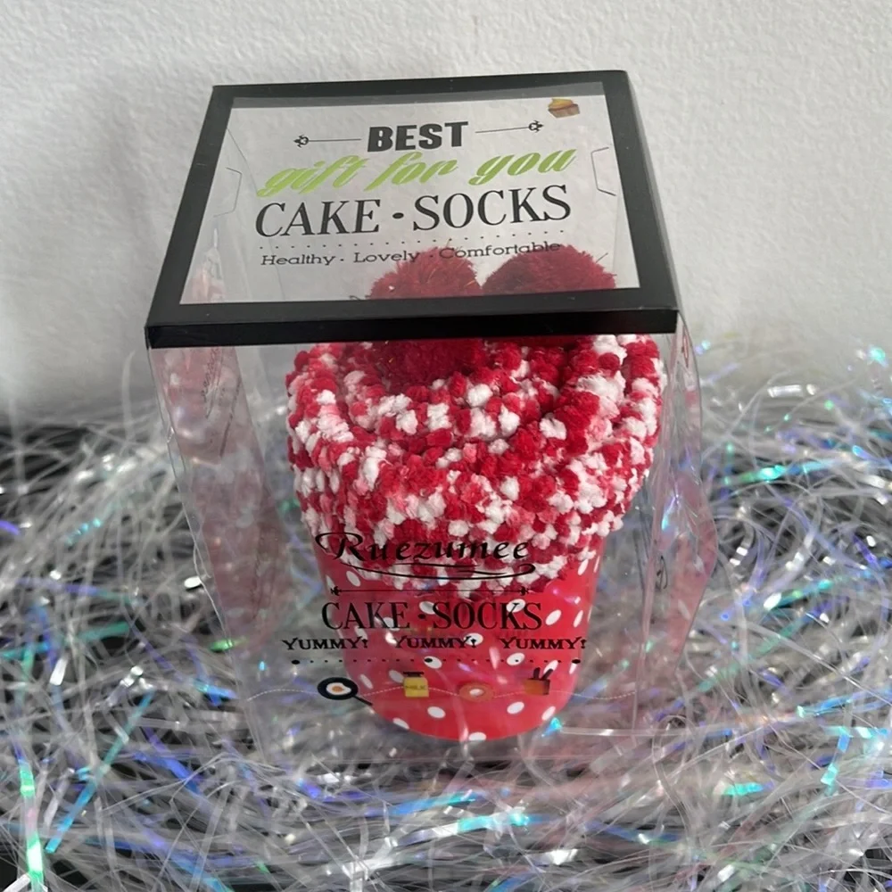 Confetti Cupcake Socks with Pom Poms in Box